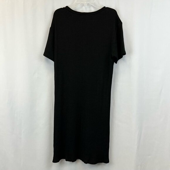 Monrow Womens T Shirt Dress Solid Black Crew Neck Short Sleeve Ribbed Knit S New - Picture 8 of 12